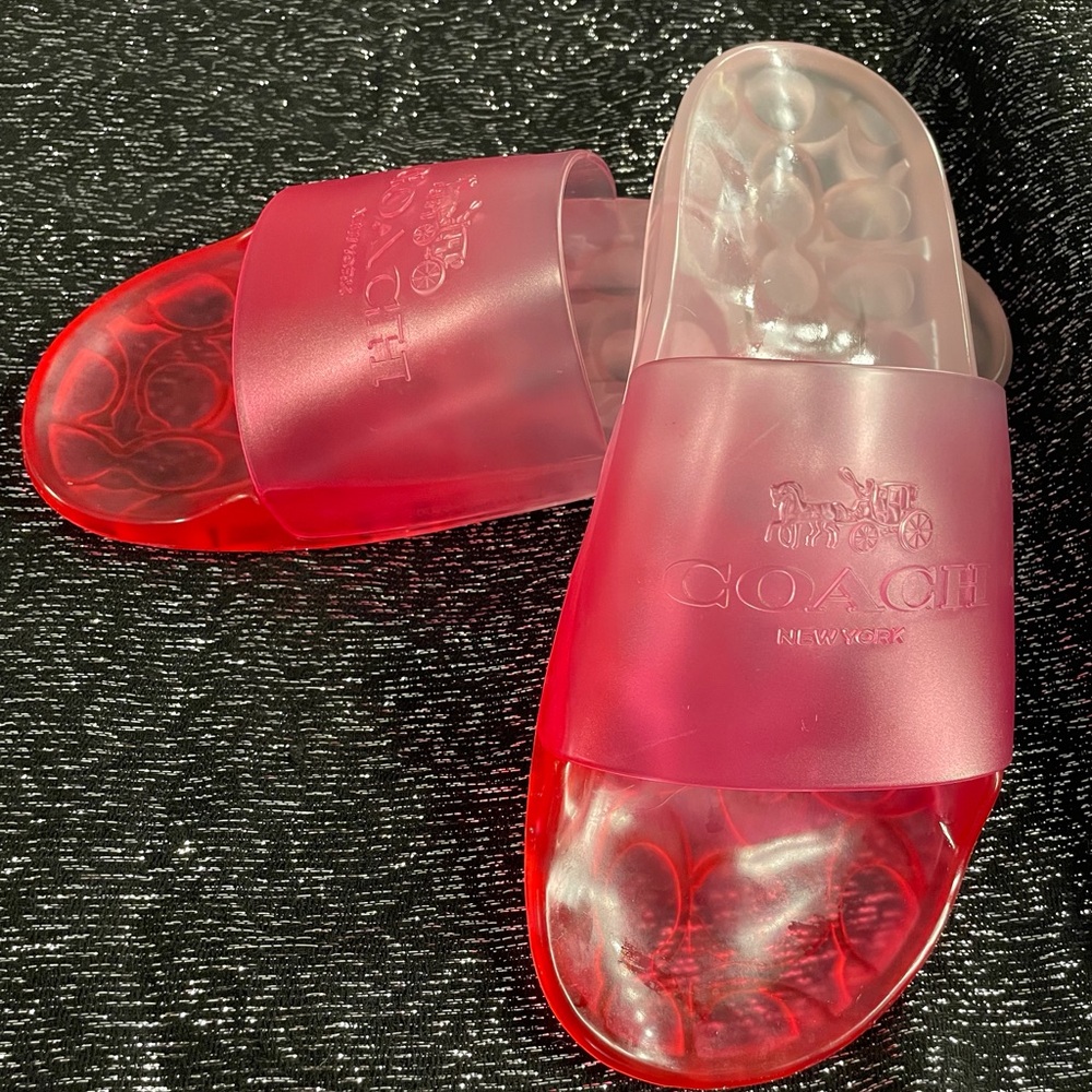 Coach Pink Translucent Slide Sandals Sz 8 - Picture 2 of 6